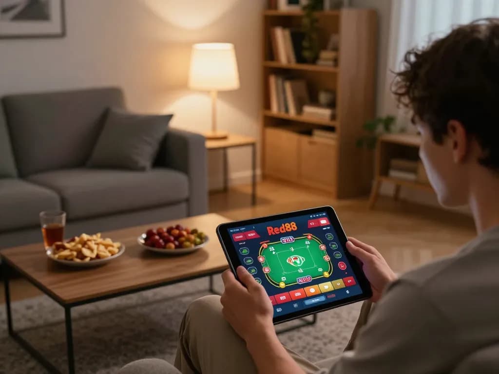 Experience Đăng ký Red88 seamlessly in your cozy home with modern gaming setup and warm atmosphere