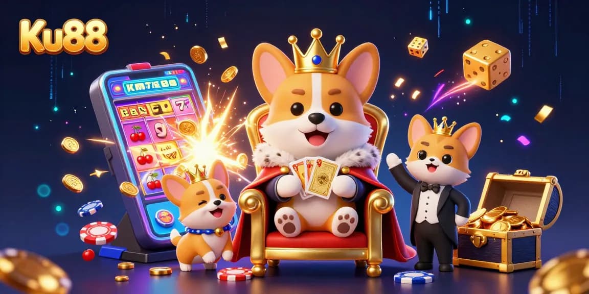 Engage with exciting Ku88 casino action featuring corgis and vibrant slot elements