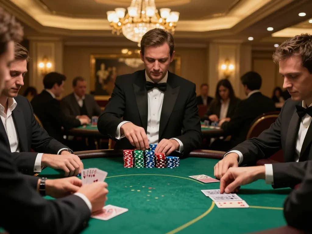 Red88 poker game excitement with players strategizing for winning hands in upscale ambiance