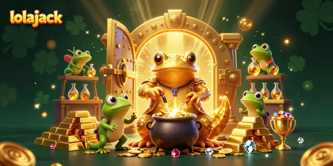 Win gold and treasures at lolajack, featuring a giant salamander in a magical casino.