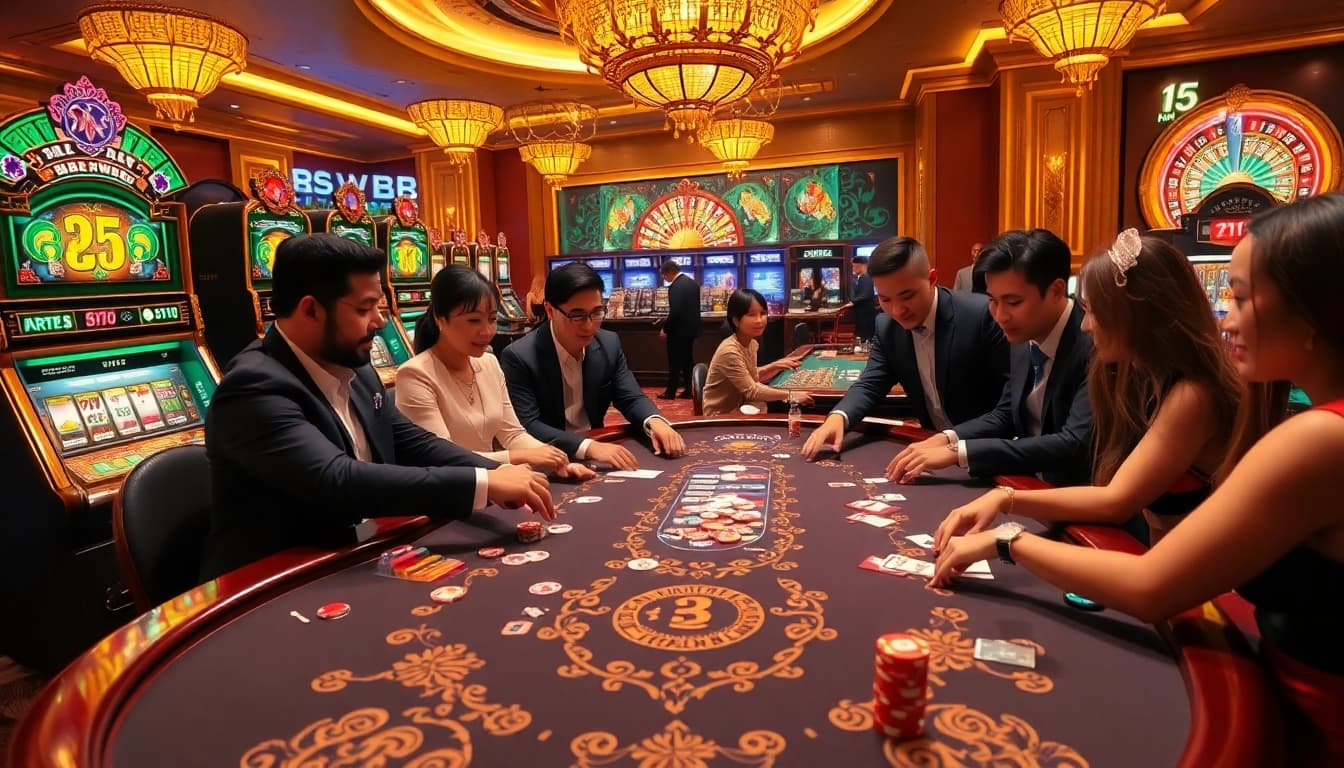 Experience the thrill of winning at RR88 casino with vibrant tables and excited players.