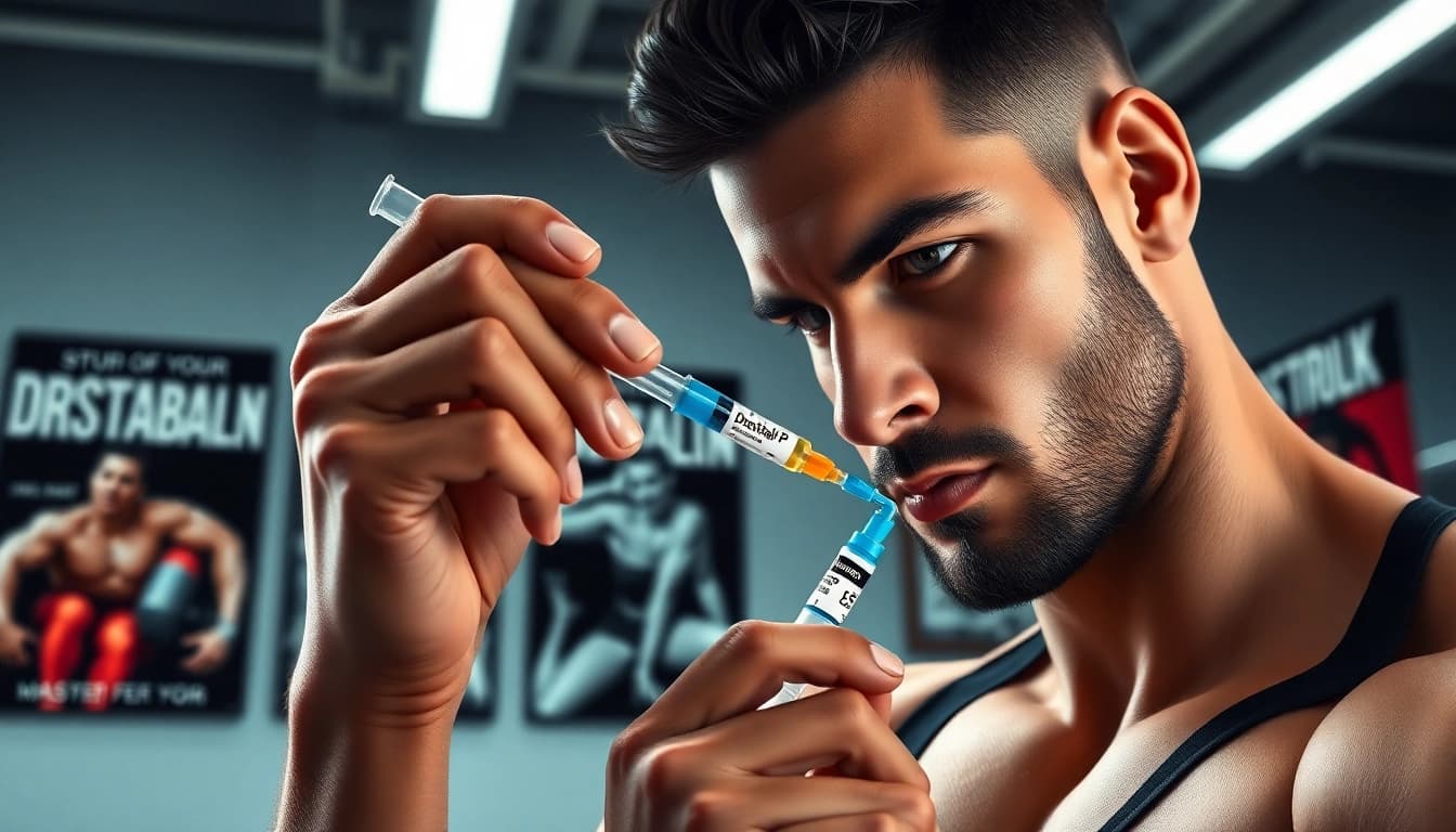 Drostabal-P Masteron Propionate injection in a modern gym by a focused athlete.