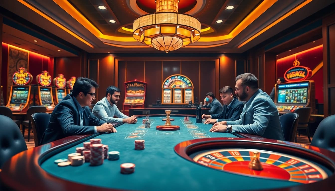 Socolive trực tiếp bóng đá scene featuring an engaging poker game in a high-end casino atmosphere.