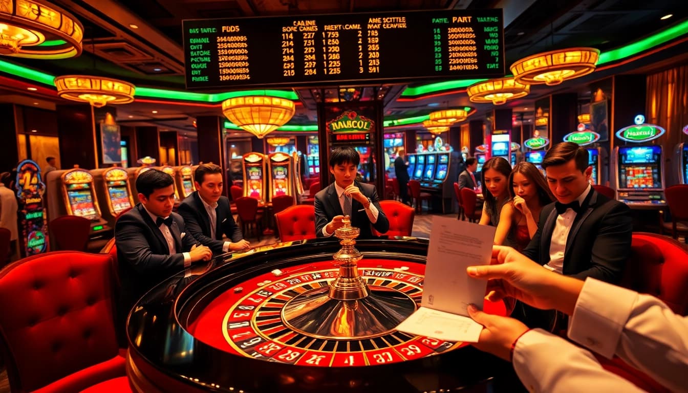 Experience the thrill of a luxury casino with da88st.com, featuring a roulette table and high-stakes poker action.