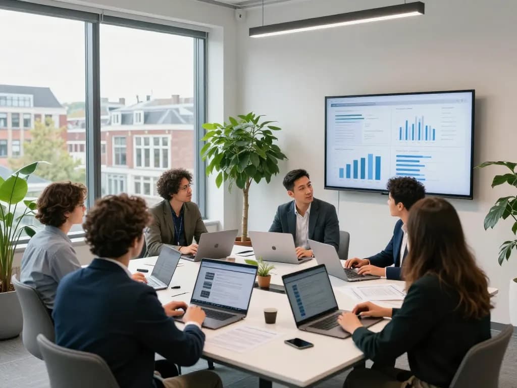 Bedrijven in Utrecht die samenwerken in een moderne kantooromgeving.