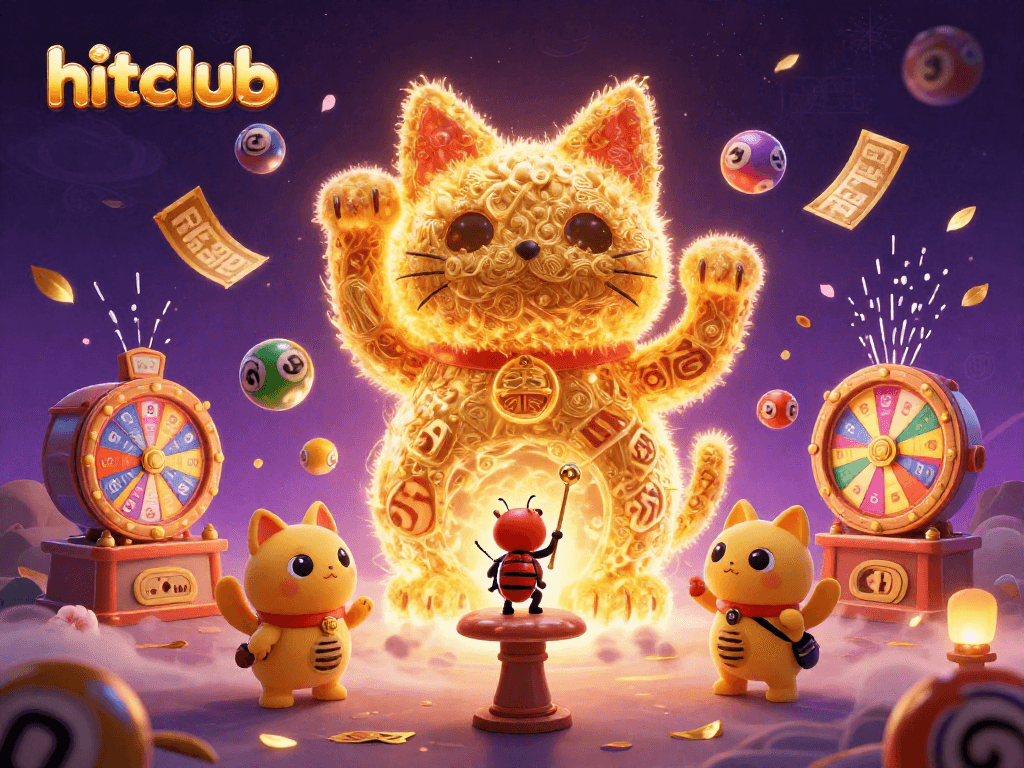 Hitclub's dynamic lucky cat and casino elements create an engaging gambling atmosphere.