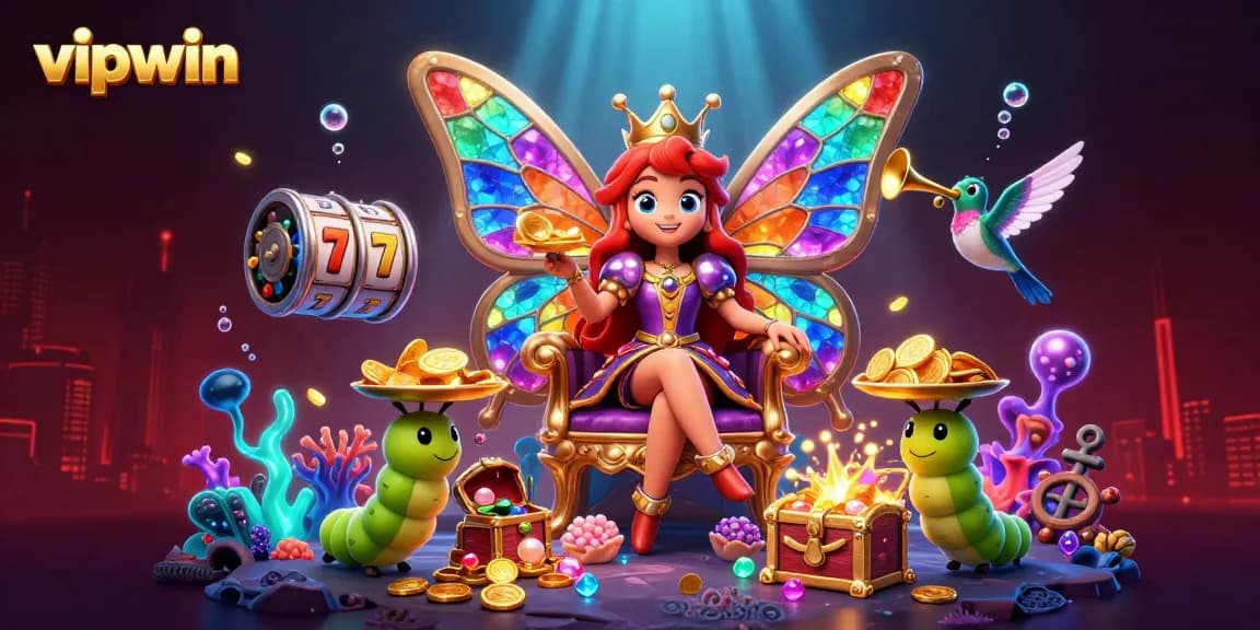 Experience thrilling gameplay at vipwin with vibrant casino elements in a beautifully illustrated scene.