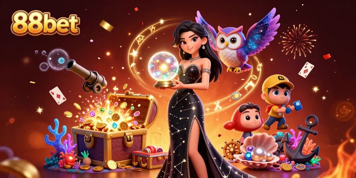 Engage in exciting gameplay at 88bet with vibrant 3D casino action featuring stunning characters and treasures.