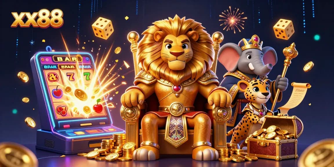 Experience the excitement at xx88 with animated characters celebrating a casino jackpot.