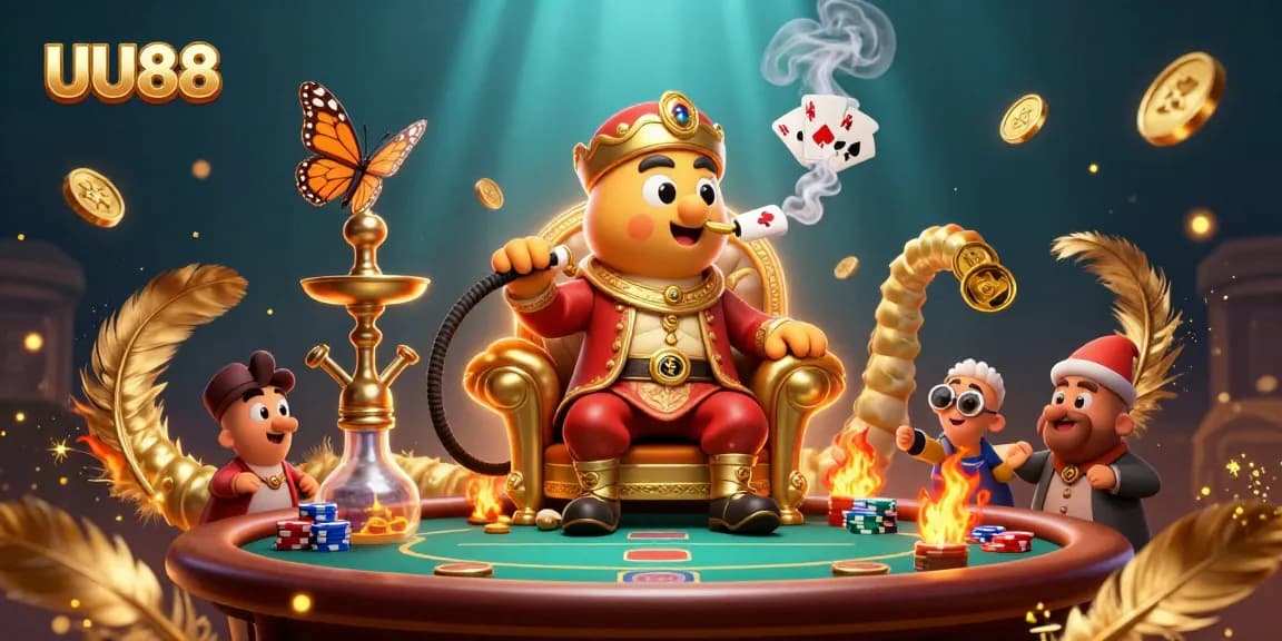 Experience thrilling poker action with UU88's captivating casino illustration featuring vibrant characters and game elements.