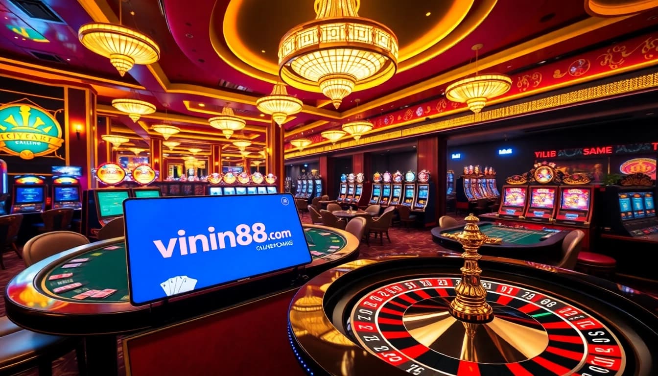 Experience the excitement of vin88ac.com with vibrant casino tables and thrilling gambling action.