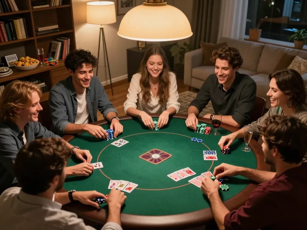79king home poker game with friends enjoying strategic play at a round table