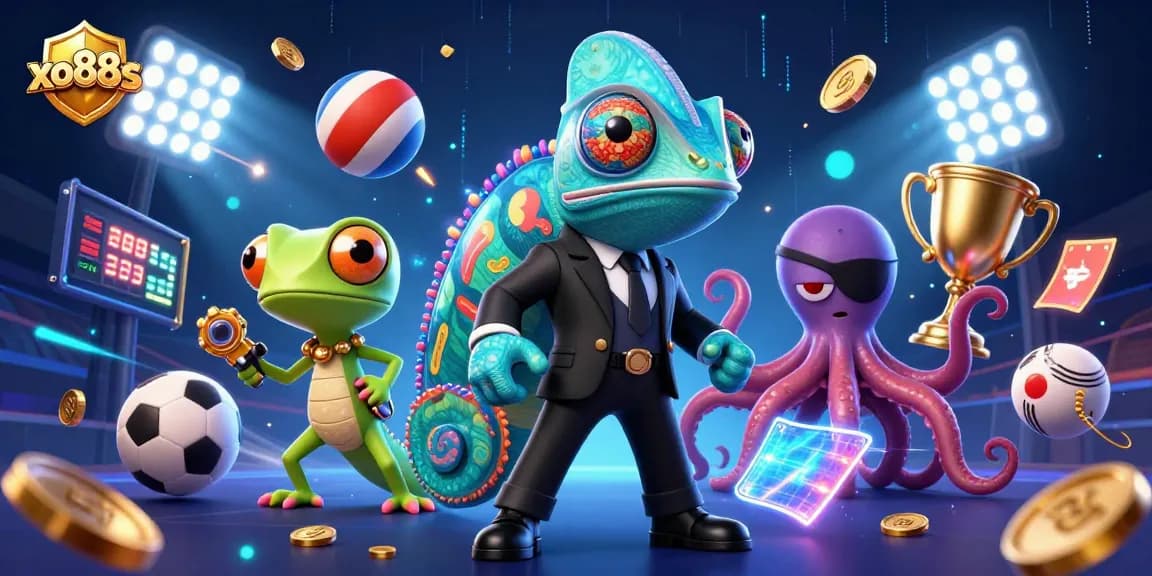 Join the adventure in xo88s with a dynamic 3D casino scene showcasing vibrant characters and thrilling betting elements.