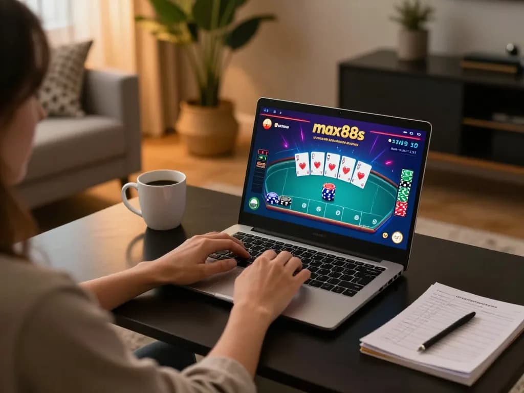 Engaging max88s online poker game setup showcasing strategic gameplay in a cozy home