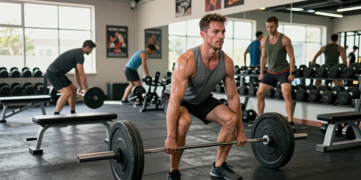 Man lifting weights in a gym, showcasing Prime Pharma Steroiden use for enhanced fitness performance.