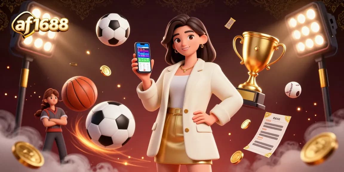 Experience winning strategies with af1688 in a vibrant sports betting illustration.