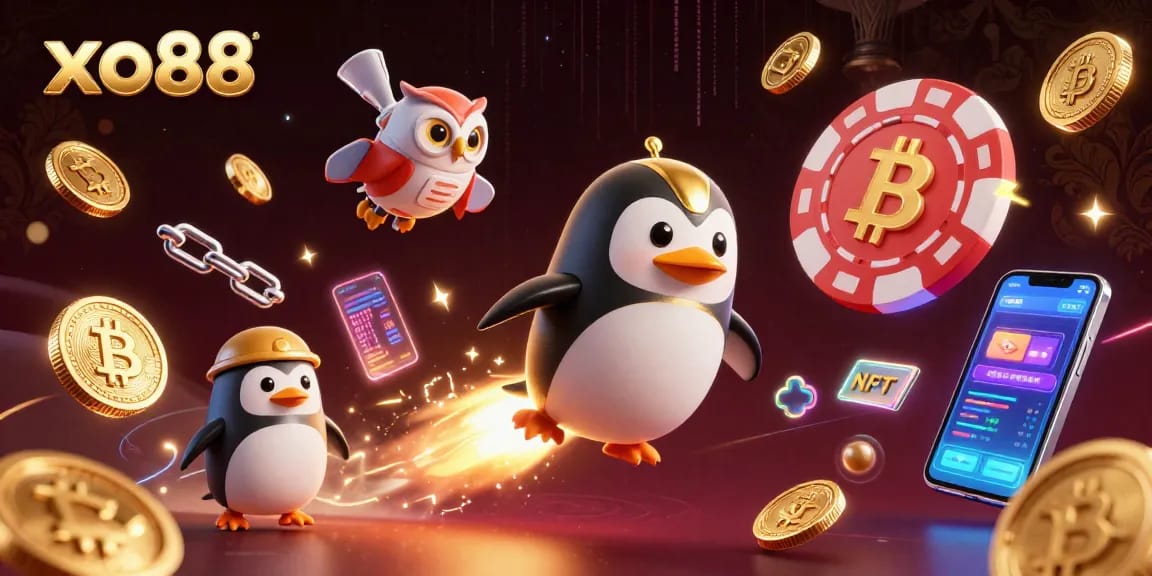 Experience an energetic chase in space with the xo88 penguin and crypto coins in a casino-themed adventure.