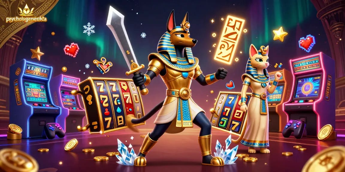 Play casino games at psychologeneureka with an exciting Anubis warrior scene enriched with gaming elements.