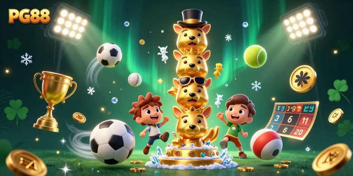 Experience thrilling gameplay at PG88 with vibrant casino elements and sports energy in a dynamic illustration.