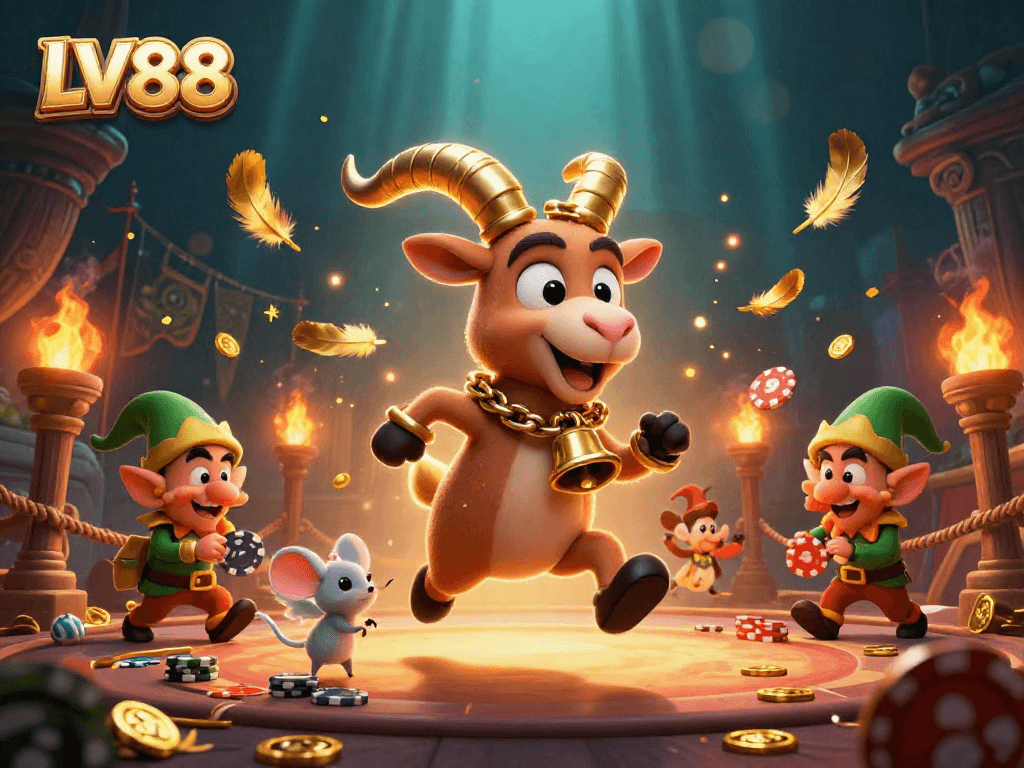 Experience thrilling gameplay at LV88 casino with Krampus and festive characters in a vibrant 3D scene.