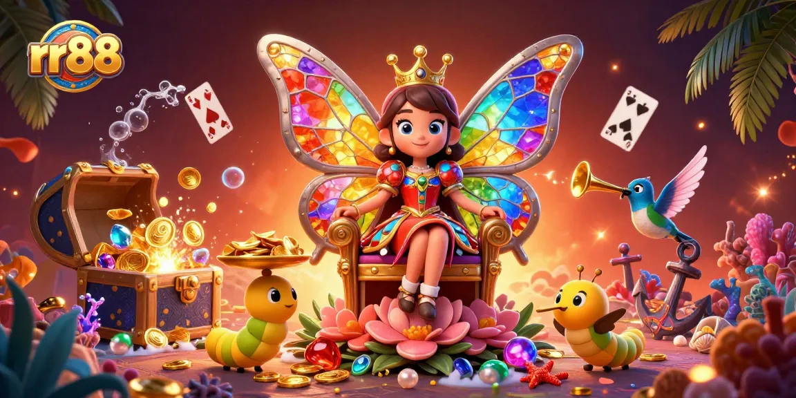 Experience the vibrant rr88 casino world with a butterfly queen and treasure-filled gaming adventure.