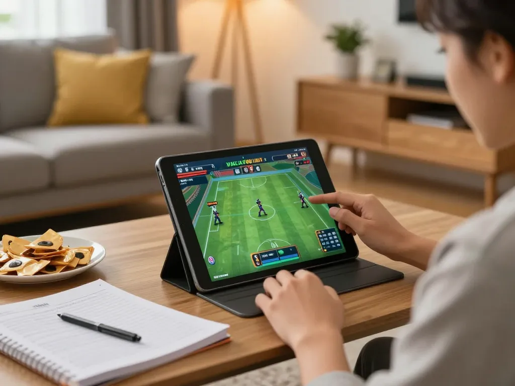 WALA88 user engaged in online sports betting on a tablet in a cozy living room