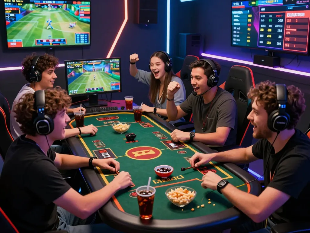 Exciting gathering for online betting with friends, Link vào Topbet featured on screens.