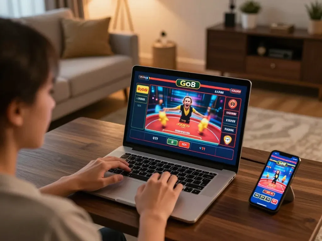 Experience the excitement of Go8 online gaming on multiple devices in a vibrant home setting