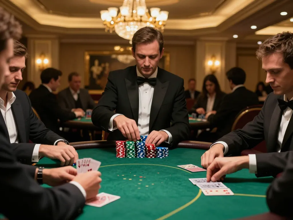 Red88 poker game excitement with players strategizing for winning hands in upscale ambiance