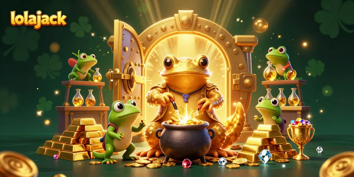 Win gold and treasures at lolajack, featuring a giant salamander in a magical casino.