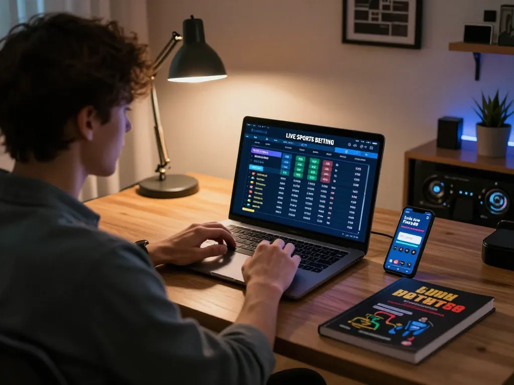 Engaging in responsible betting with Link vào Five88 in a cozy home office setup.