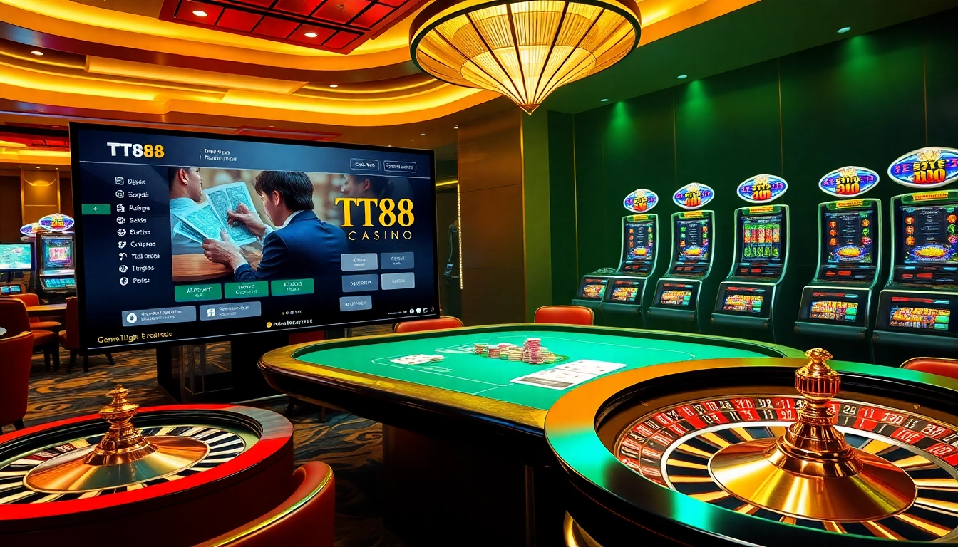 Experience thrilling TT88 gameplay at a luxurious casino with vibrant poker and slot action.