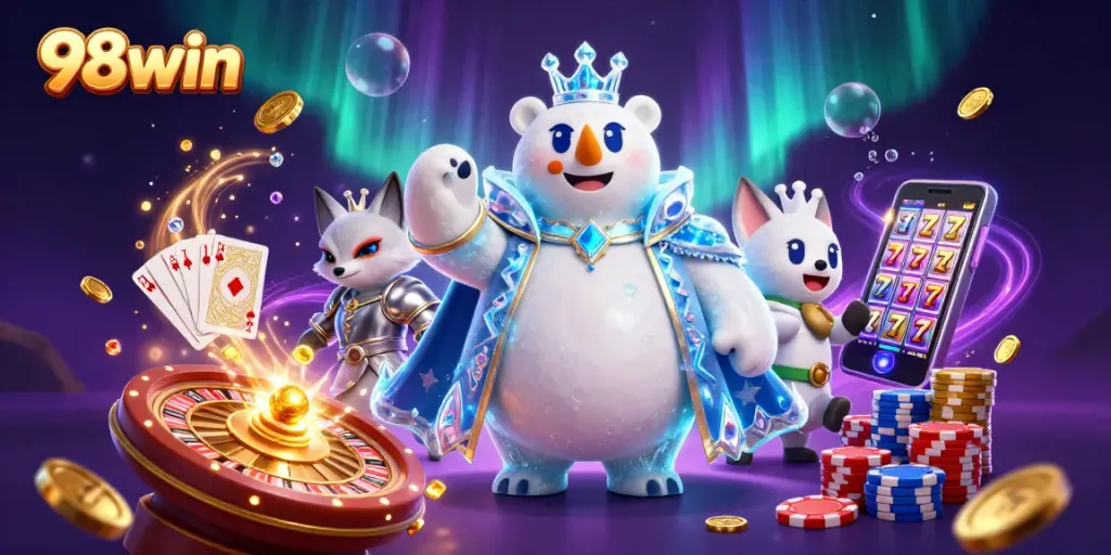 Engage with 98win's captivating online gaming experience featuring dynamic characters and exciting casino elements.