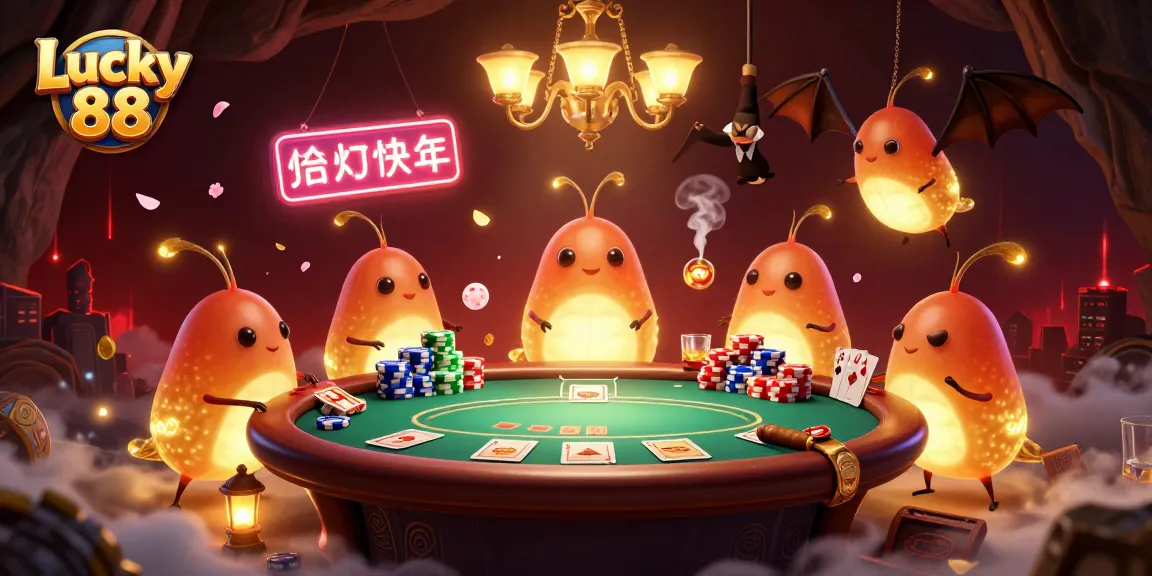 Experience the thrill of Lucky 88 with dynamic glowworms illuminating a whimsical casino scene.