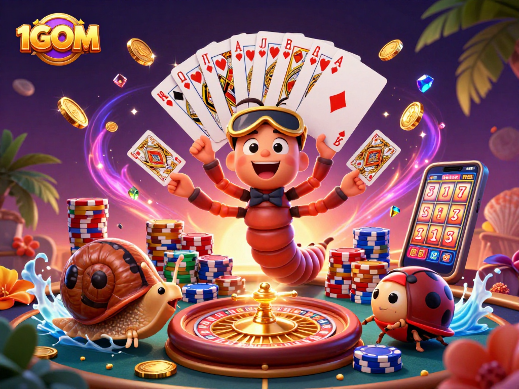Experience thrilling action at 1GOM's casino with vibrant characters and dynamic gaming elements.