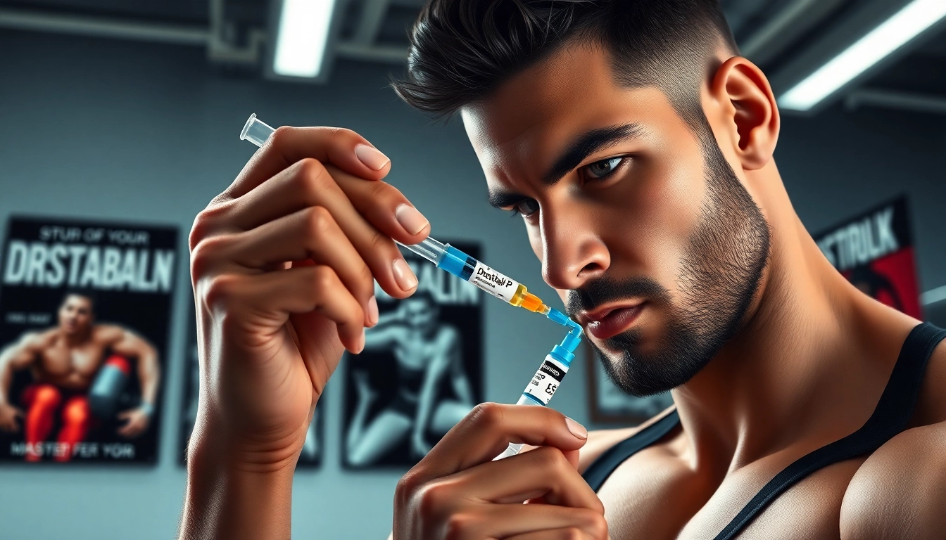 Drostabal-P Masteron Propionate injection in a modern gym by a focused athlete.