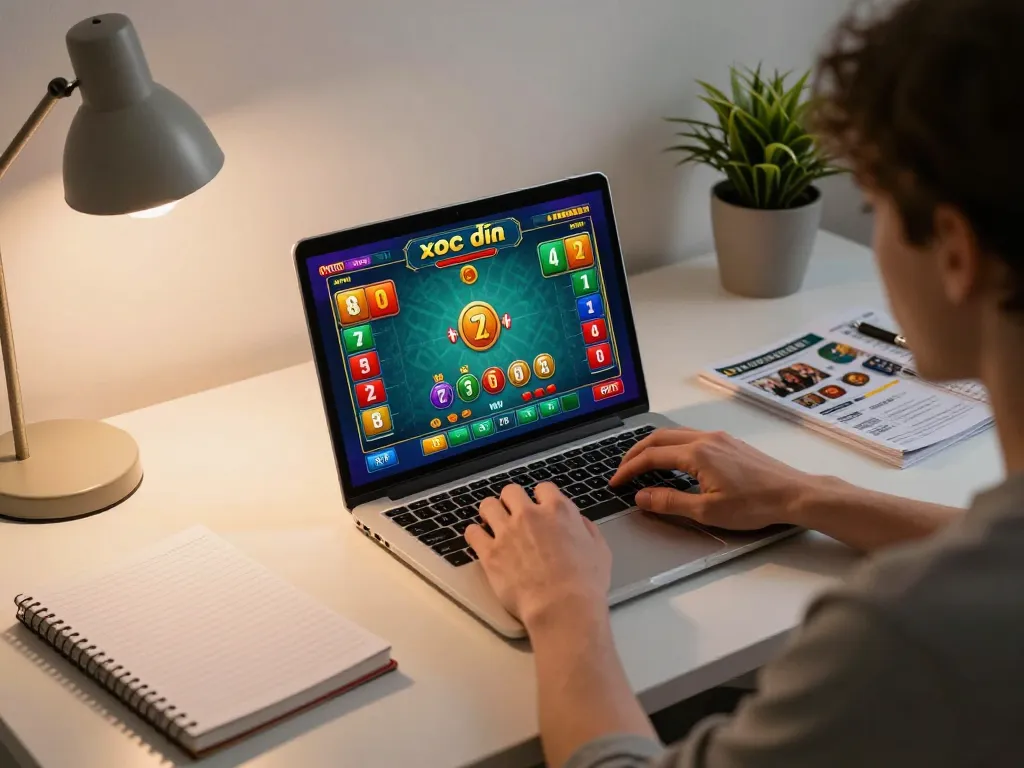 xóc đĩa online gameplay on a laptop with vibrant betting interface, engaging atmosphere for responsible gaming.