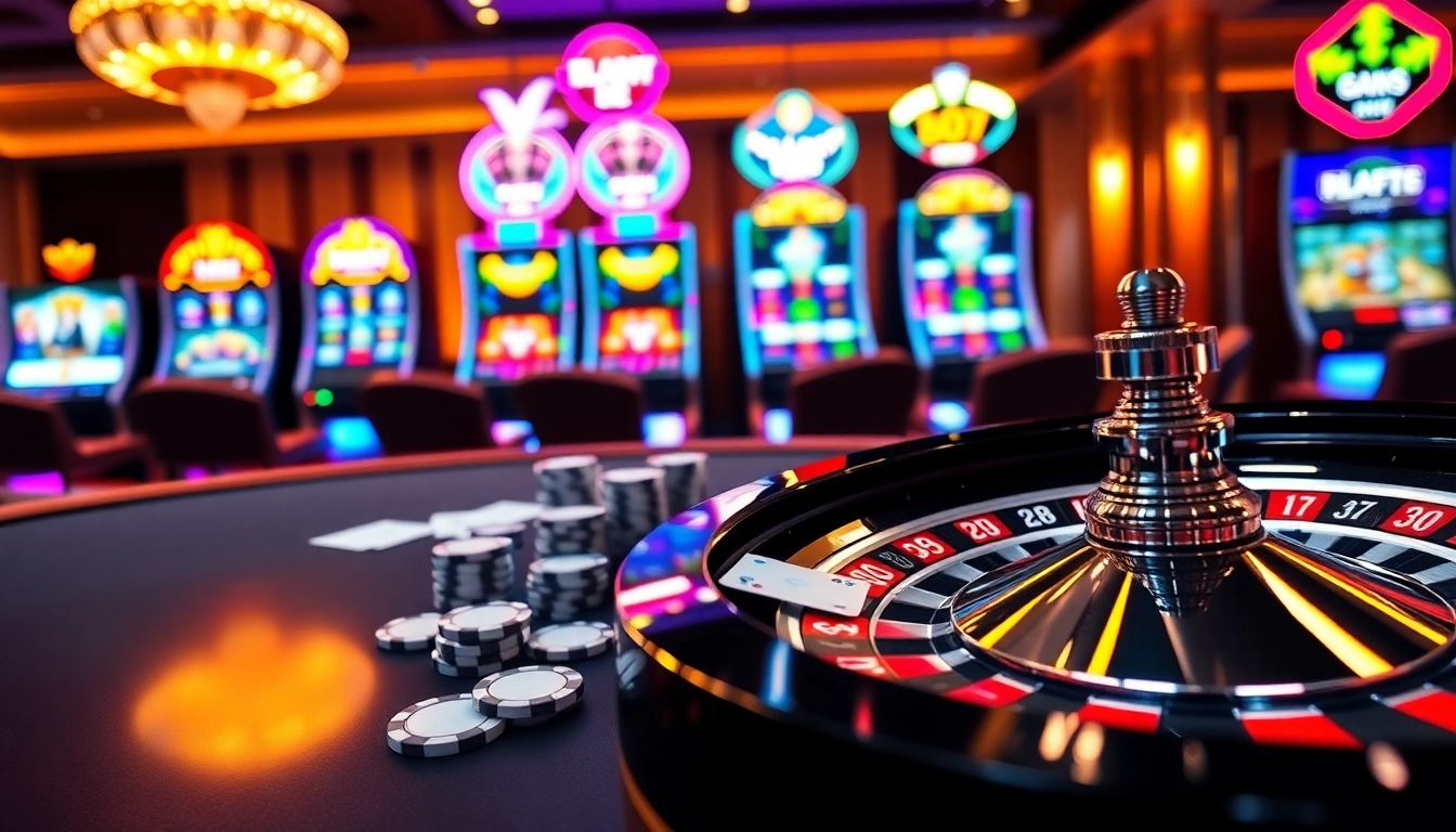 Experience thrill and excitement at https://gg88.ltd/ with vivid gambling visuals, featuring casino tables and slot machines.
