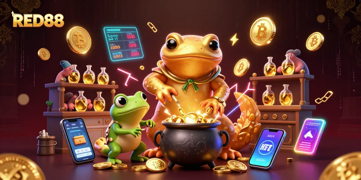 Experience exhilarating wins at RED88 with golden alchemy characters amidst dynamic casino elements