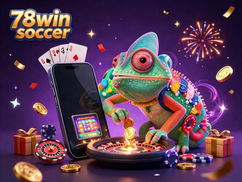 Watch the vibrant chameleon casino owner snag golden coins in 78win soccer's exciting gaming scene.
