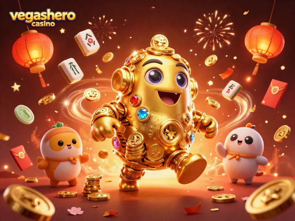 Experience the excitement of vegashero casino with a dynamic 3D illustration filled with gaming elements.