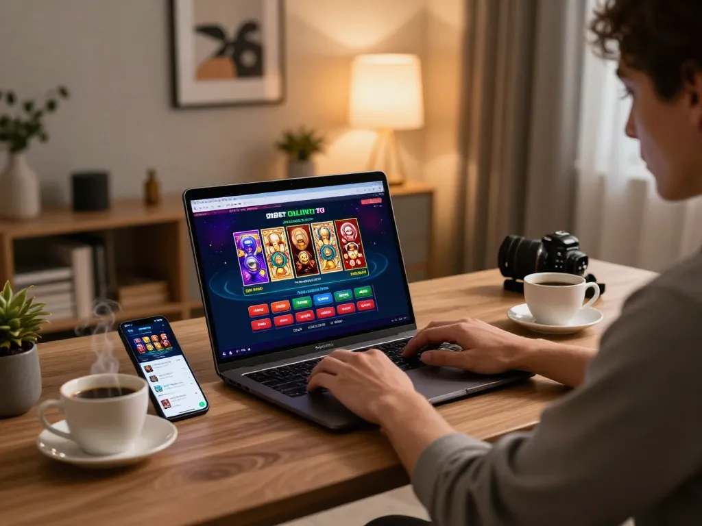 Engaging online poker session on 9BET platform with vibrant game interface and cozy home setup