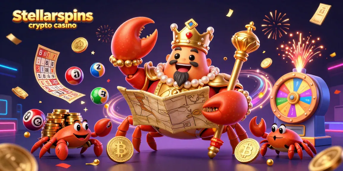 Engage at stellarspins crypto casino with a vibrant 3D illustration of gaming elements and characters.
