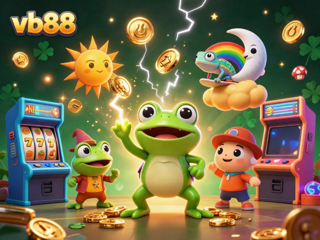 Experience the thrill of vb88 with a wizard frog, chameleon, and dynamic casino elements.