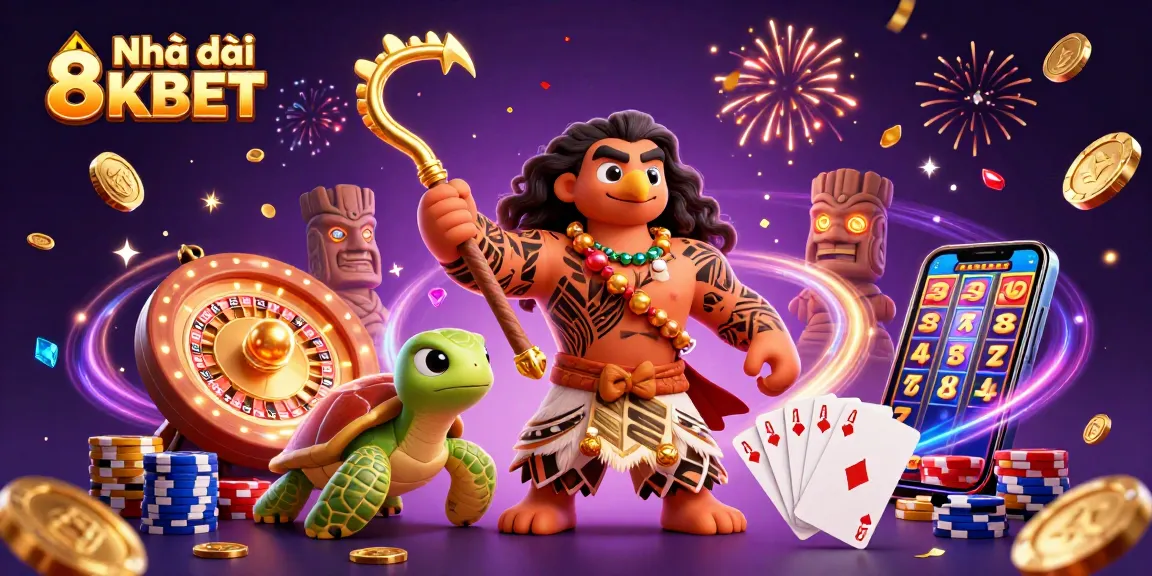 Engage with the dynamic Nhà cái 8KBET casino scene featuring a hawk demigod and a turtle amidst vibrant gaming elements.