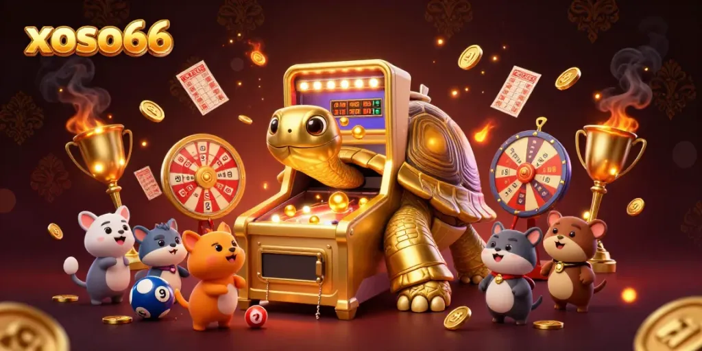 Experience excitement with xoso66's vibrant lottery adventure featuring a majestic tortoise and animated elements.