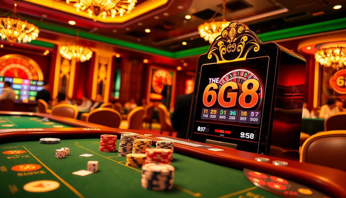 Engaging players enjoying the GG88-themed slot machines in a vibrant casino environment.