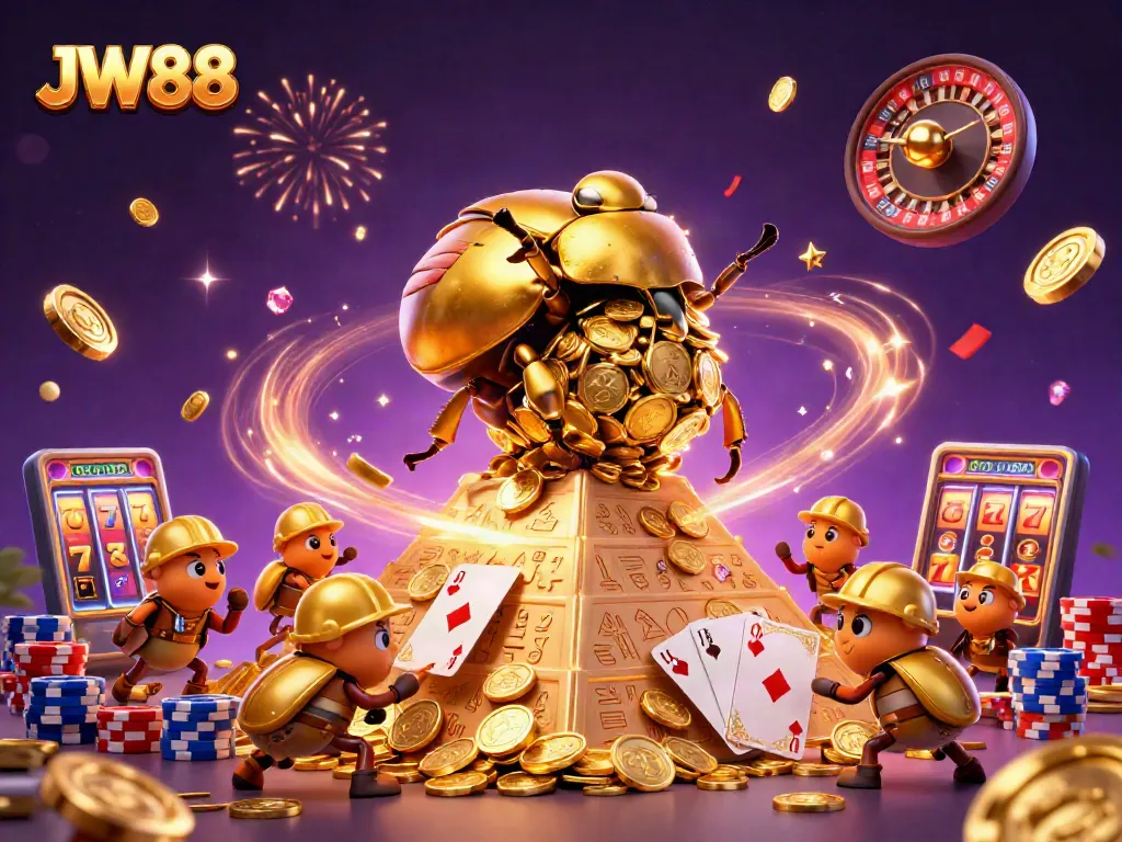 Engage with JW88's dynamic casino experience featuring golden beetles and thrilling gaming elements.