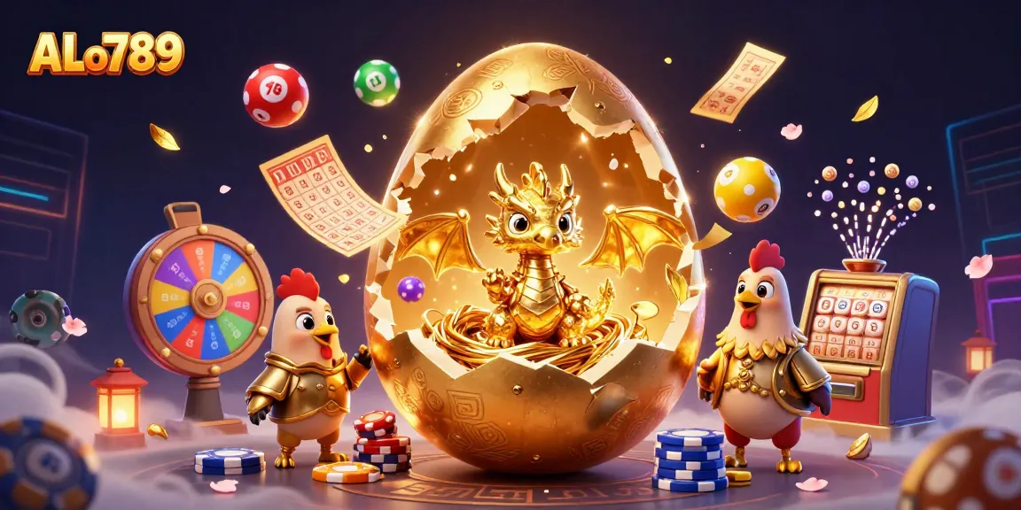 Engage in thrilling bets at ALo789 with a dazzling baby dragon and golden gaming elements.