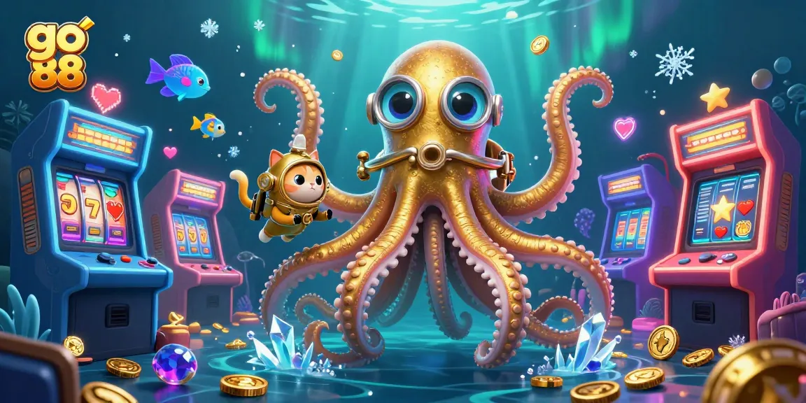 Experience go 88's thrilling casino adventure with a vibrant kraken, diving cat, and dynamic gambling elements.